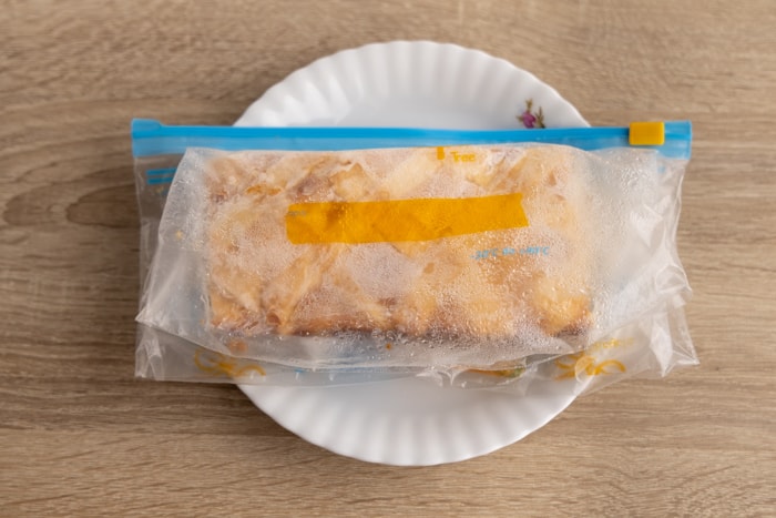 Frozen cheesecake in a freezer bag